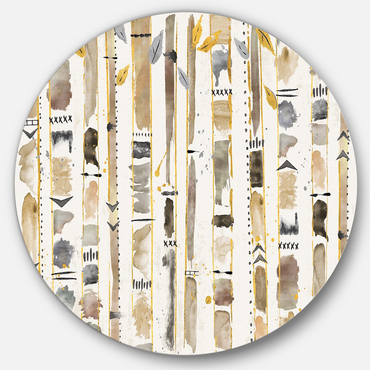 Designart - Abstract Gold Birch Trees I - Glam Metal Circle Wall Art
